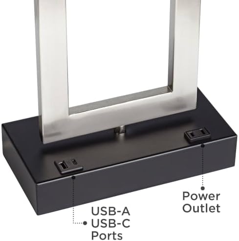 Todd 30" Large Table Lamp USB Brushed Nickel AC Power Outlet Modern | Hotel Charging Ports Living Room Bedroom House Bedside Nightstand Home Office Family Rectangle White Shade