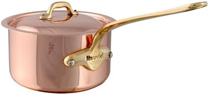 Mauviel M'Heritage 150 B 1.5mm Polished Copper & Stainless Steel Sauce Pan With Lid, And Brass Handles, 1.9-qt, Made in France