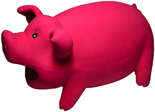 Latex Dog Squeaky Chew Toys, Oink Oink Pink Pig Red 6.89" Stuffed with Cotton