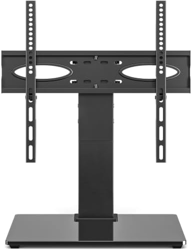 Rfiver Universal TV Stand for 32-75 inch TVs, Support Swivel and Tilt | Height Adjustable, Tempered Glass Base, Holds 110lbs, Max VESA 400x400mm, Ideal for Bedroom & Living Room