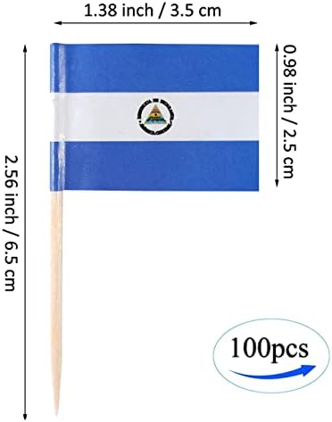 JBCD Nicaragua Toothpick Flag Nicaraguan Mini Small Cupcake Topper Flags, 100 pcs