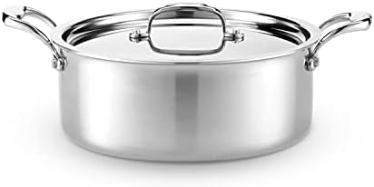Heritage Steel 6 Quart Rondeau with Lid - Titanium Strengthened 316Ti Stainless Steel with 5-Ply Construction - Induction-Ready and Fully Clad, Made in USA