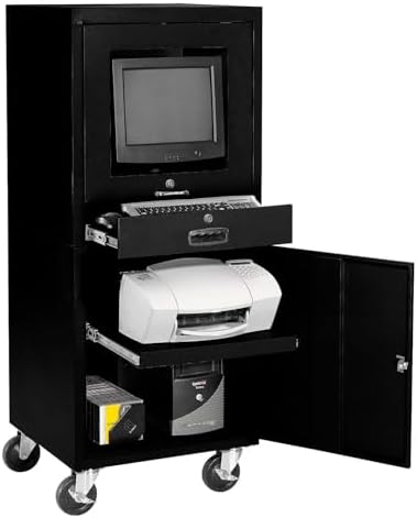 Global Industrial Mobile Security Computer Cabinet, Black, Unassembled | For 21" Diagonal Monitors, Steel Construction, 24-1/2"W x 22-1/2"D x 60-3/8"H