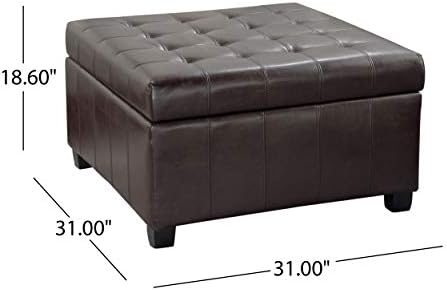 Christopher Knight Home Alexandria Bonded Leather Storage Ottoman, Marbled Brown , 31” x 31”x 18.6”