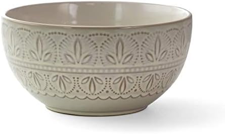 Elama White Lace 16 Piece Round Scallop Stoneware Dinnerware Set in White