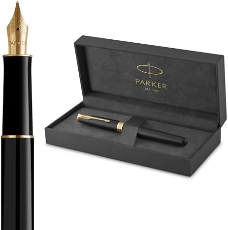 Parker Sonnet Fountain Pen, Matte Black Lacquer with Gold Trim, Medium Nib, Premium Gift Box, Ideal for Gifting