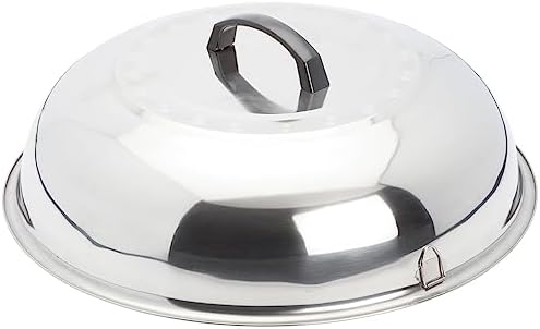 Winco 13 3/4" Stainless Steel Wok Cover | Great for Covered Cooking, Heat Retention, Stir Fry and Kitchen Prep