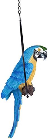 Design Toscano Polly in Paradise Parrot Hanging Bird Ring Perch Indoor/Outdoor Statue, Medium 14 Inch Tall, Cast Stone Resin, Blue Yellow Finish