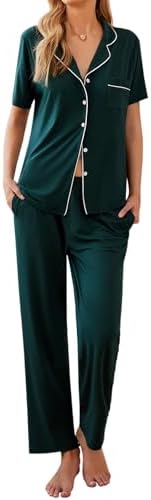 Ekouaer Womens Pajamas Set Short Sleeve Button Down Top & Pants Lounge Pjs