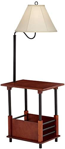 Regency Hill Marville 55" Tall Mission Style Floor Lamp with End Table | Rustic Farmhouse Wood Open Crate Swing Arm Adjustable Off White Empire