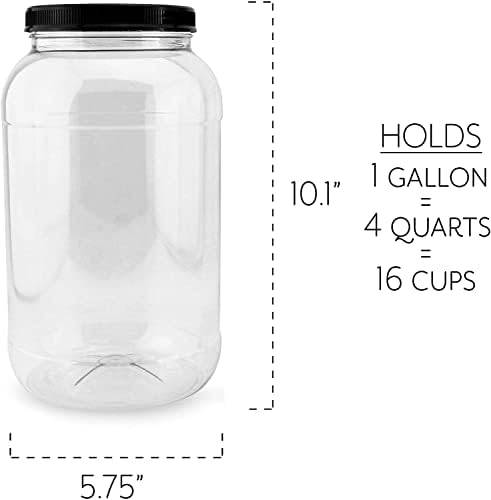 Cornucopia Brands Gallon Plastic Jars (2-Pack); Clear Round Containers w/Black Ribbed Lids, BPA-Free 4-Quart Large Size