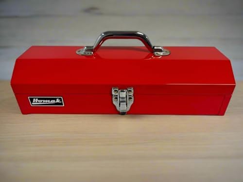 Homak Tool Box, 16" Portable Steel Small Tool Box with Metal Latch Closure & Plastic Handle, Multi-Purpose Heavy Duty Toolbox, Red