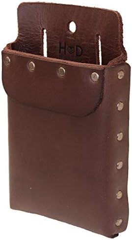 Hide & Drink, Riveted Squared Tool Pouch for Waist Belt, Heavy Duty Case, Rustic Tool Organizer, Full Grain Leather, Handmade, Bourbon Brown