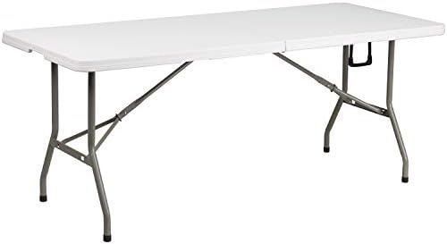 Flash Furniture 5-Foot Bi-Fold Granite White Plastic Folding Table | Lightweight, Easy Storage, Commercial Grade, Carrying Handle