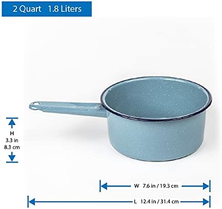 Cinsa 1 Qt Granite Ware Saucepan - Enamel on Steel, Turquoise Blue | Antibacterial Non-Porous Porcelain Finish for Indoor & Outdoor Cooking - Even Heat Distribution for Consistent Results