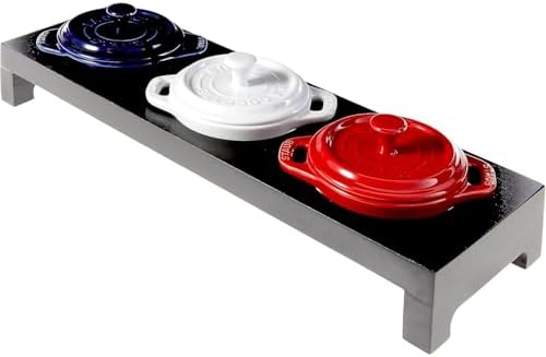 STAUB Ceramic Dutch Oven 3-piece Mini Round Cocotte, Dark Blue
