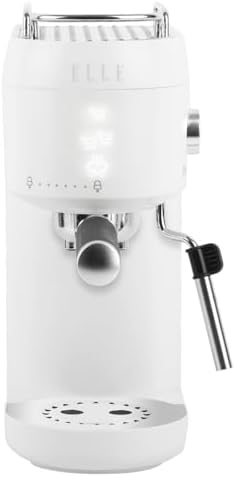 ELLE 1L Espresso Maker Latte and Cappuccino Maker with 20 Bar Pump Pressure and Illuminated Touch Button with Milk Frothing System and Cup Warmer 1400W White