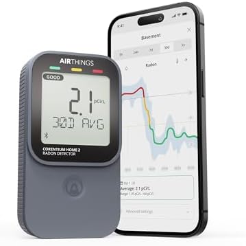 Airthings Corentium Home Radon Detector 223 Portable, Lightweight, Easy-to-Use, (3) AAA Battery Operated, USA Version, pCi/L