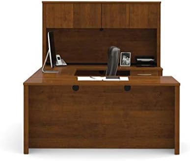 Bestar Embassy 66W U-Shaped Executive Desk with Pedestal and Hutch in Dark Chocolate | With Pedestal and Hutch, with Narrow Desk Shell, Desk Shell