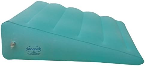 ObboMed HR-7510 Inflatable Portable Bed Wedge Pillow with Velour Surface for Sleeping, Travel, Trip Vacation, Horizontal Indention Prevent Sliding, 23” x 22” x(7.5”~1.5”), Cyan