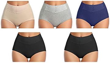 MISSWHO Women's High Waisted Cotton Underwear Soft Breathable Full Coverage Stretch Briefs Ladies Panties 5-Pack