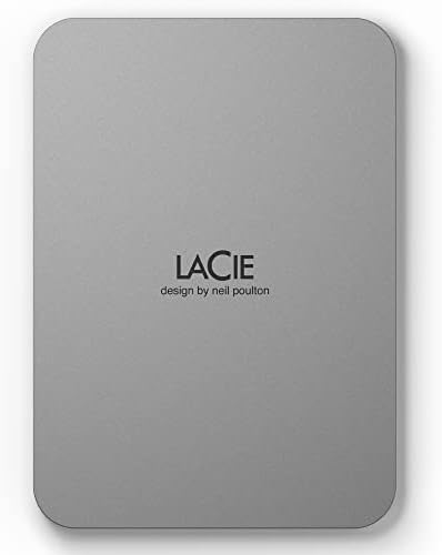 LaCie Mobile Drive, 5TB, External Hard Drive Portable - Moon Silver, USB-C 3.2, for PC and Mac, Post-Consumer Recycled