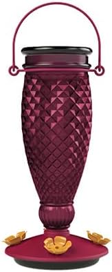 Perky-Pet Diamond Wine Top Fill Glass Hummingbird Feeder, 24 oz Capacity | Built-in Bee Guards for Outdoors, Purple Hanging Wild Bird Feeder