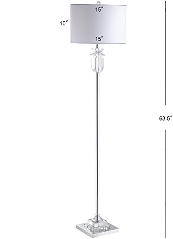JONATHAN Y Aria 63" Faceted Crystal Metal LED Floor Lamp, Clear/Chrome | Contemporary Glam Style, White Linen Drum Shade, Rotary Switch, 72" Silk Cord