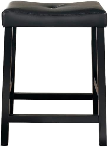 Crosley Furniture Upholstered Saddle Seat Counter Height Bar Stools Set of 2, Black, 24-inch