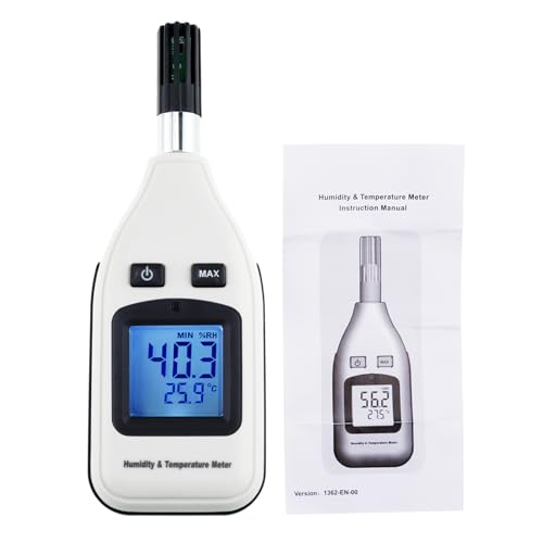 Digital Humidity 0~100% RH and Temperature Meter, 30~70°C, MAX/MIN Hold, Handheld Portable with LCD Backlight