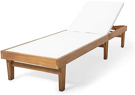 Christopher Knight Home Summerland Outdoor Mesh Chaise Lounge with Acacia Wood Frame, Teak Finish / White Mesh