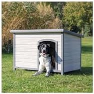 Trixie Natura Classic Dog House - Wooden Outdoor Shelter with Weatherproof Sealer, Hinged Roof & Adjustable Legs for Medium Dogs - Gray - 27 x 41 x 28.5 in