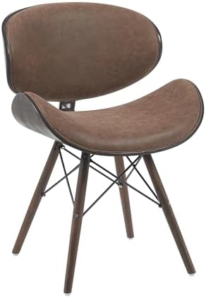 Armen Living Cassie Dining Chair in Black Faux Leather and Walnut Wood Finish 20D x 21W x 31H in