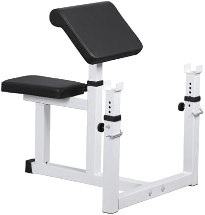 ZENY Adjustable Preacher Curl Bench Bicep Tricep Bench with Barbell Rack, Seated Strenghthen Training Isolated Barbell Dumbell Station