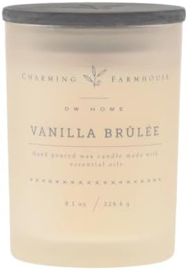 Charming Farmhouse by DW Home Vanilla Brûlée Scented Candle, 8 oz Wooden Wick Candle, Vanilla Bean, Toffee & Toasted Marshmallow Fragrance, Up to 40H Burn Time