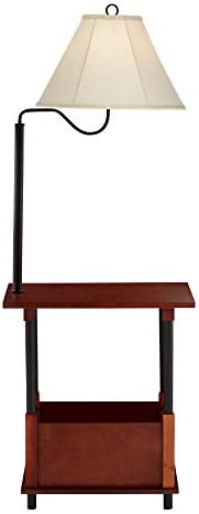 Regency Hill Marville 55" Tall Mission Style Floor Lamp with End Table | Rustic Farmhouse Wood Open Crate Swing Arm Adjustable Off White Empire