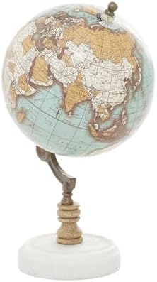 Deco 79 Marble Globe with Marble Base, 7" x 7" x 11", Teal | Educational/Geographic Earth World Map Decorative World Globe With Marble Base World Globe