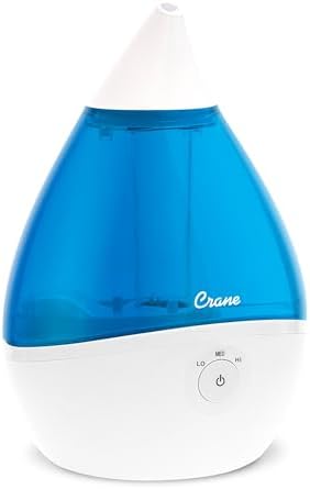 Crane Droplet Ultrasonic Small Air Humidifiers for Bedroom and Office, 0.5 Gallon Cool Mist Humidifier for Plants and Home, Humidifier Filters Optional, Blue and White