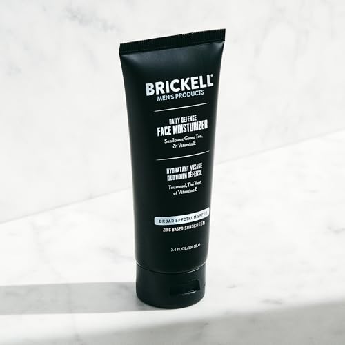 Brickell Men's Daily Defense SPF20 Face Moisturizer for Men, Moisturizing Mineral Sunscreen, Hydrates & Protects Skin Against Harmful UVA/B Rays