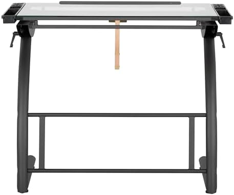 SD Studio Designs Triflex Drawing Table, Sit to Stand Up Adjustable Office Home Computer Desk, 35.25" W X 23.5" D, Charcoal Black/Clear Glass