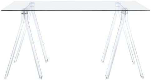 Coaster Home Furnishings – Amaturo – Glass & Metal – 59-Inch Transparent Design Writing Desk with Tempered Glass Top, Chrome Supports