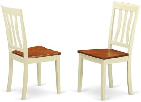East West Furniture ANC-WHI-W Antique Dining Room Chairs - Slat Back Solid Wood Seat Chairs, Set of 2, Buttermilk & Cherry