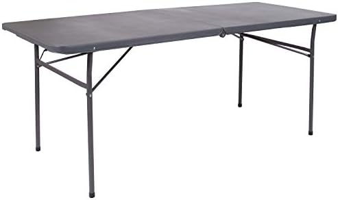 Flash Furniture 5-Foot Bi-Fold Granite White Plastic Folding Table | Lightweight, Easy Storage, Commercial Grade, Carrying Handle
