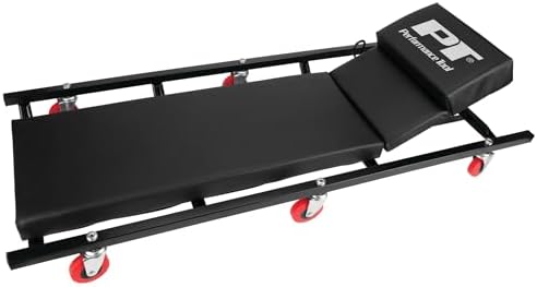 Performance Tool W85005 40 in. 6-Caster Rolling Shop Creeper | Automotive mechanics creeper with adjustable headrest. Heavy duty steel frame. Padded