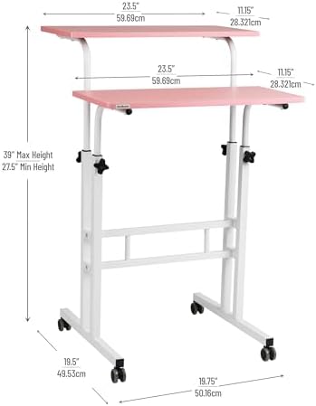 Mind Reader Standing Desk, Adjustable Height Laptop Workstation, Portable Rolling Desk on Wheels, Two-Tier Metal Frame, Black