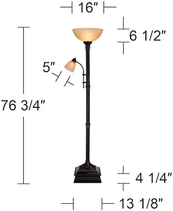 Regency Hill Garver 72 1/2" Tall Bronze Side Light Torchiere Floor Lamp | Traditional 2-Light Adjustable Gooseneck Arm 5 Oiled Rubbed Amber Glass Shades for Living Room Reading House Bedroom Home