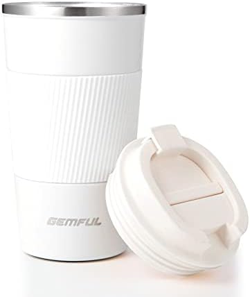 GEMFUL 2 Pack 17oz Insulated Travel Coffee Mug with Lid (Black/White)
