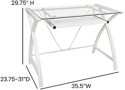 Flash Furniture Jude Tempered Glass Computer Desk with Pull-Out Keyboard Tray and Crisscross Frame, Small Computer Desk for Home Office, Cherry/Clear