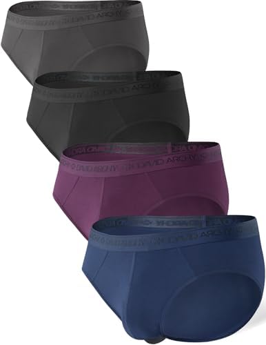 DAVID ARCHY Men's Soft Modal Dual Pouch Support Briefs 4 or 7 Pack | Breathable moisture-wicking fabric offers flexible elastic waistbands, chafe-free design for daily active movement.