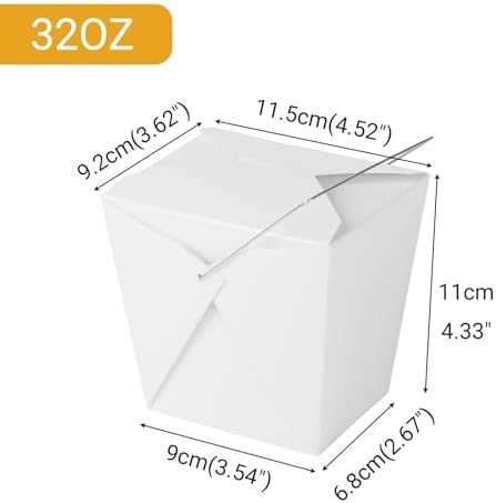 zmybcpack 50 Pack 32oz Chinese Take Out Food Boxes with Metal Wire Handle & Labels